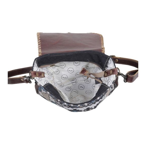 Myra Bag Handmade Sprightly Shoulder Bag Upcycled Canvas & Cowhide Leather - Picture 8 of 9